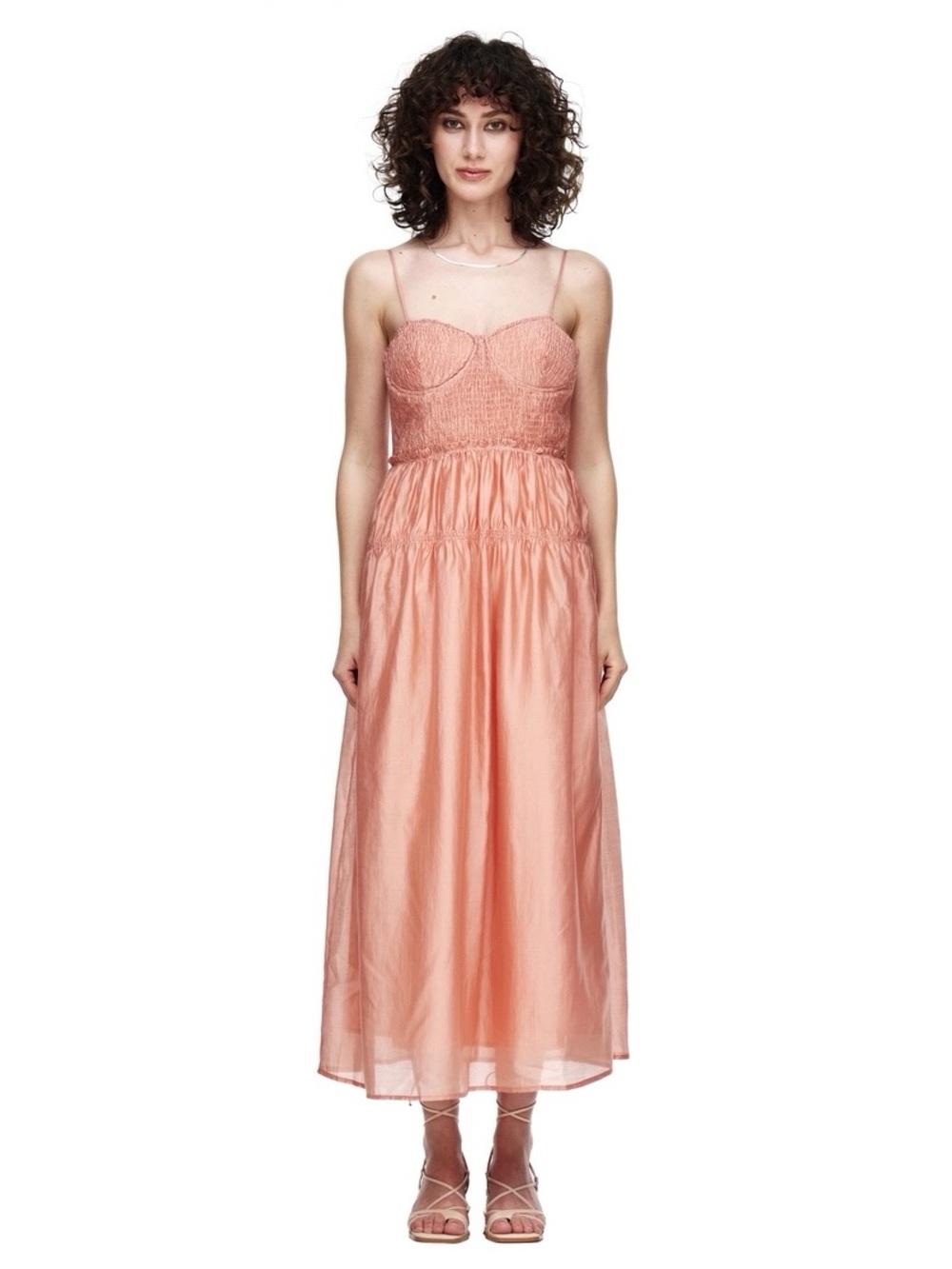 Crescent Strappy Smocked Midi Dress in Coral Reef Size XS NWT
